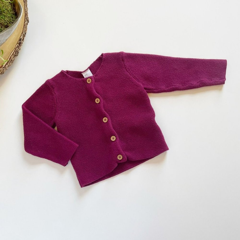 • H&M Burgundy Knit Sweater Cardigan • 12-18m